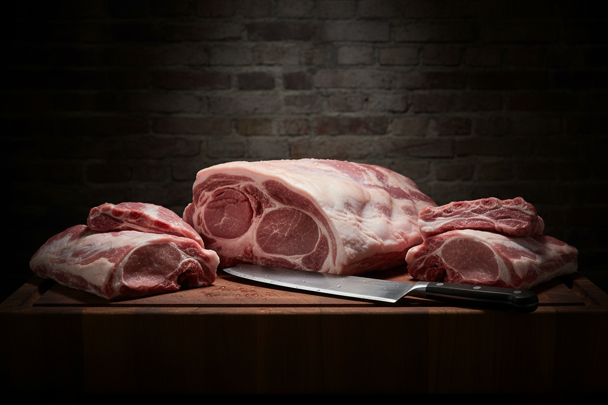 新鮮な豚肉　大きい　背景暗め